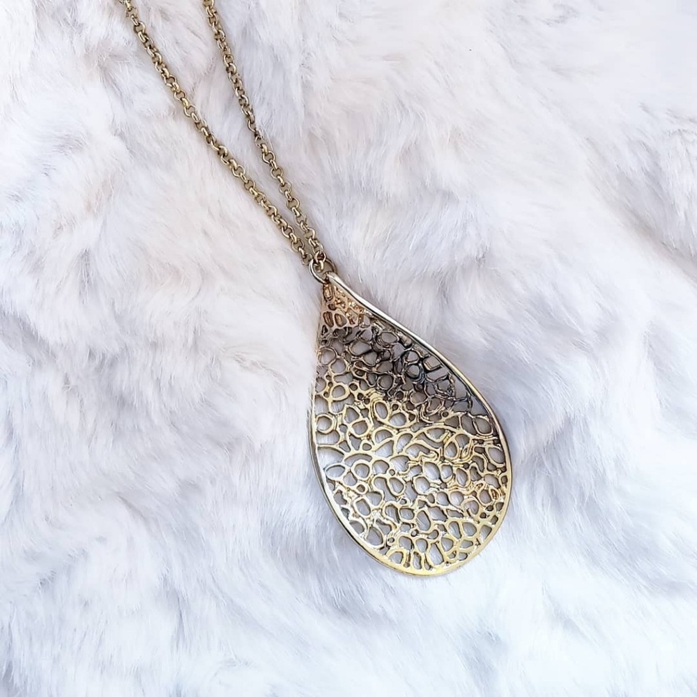 Large silver teardrop pendant necklace